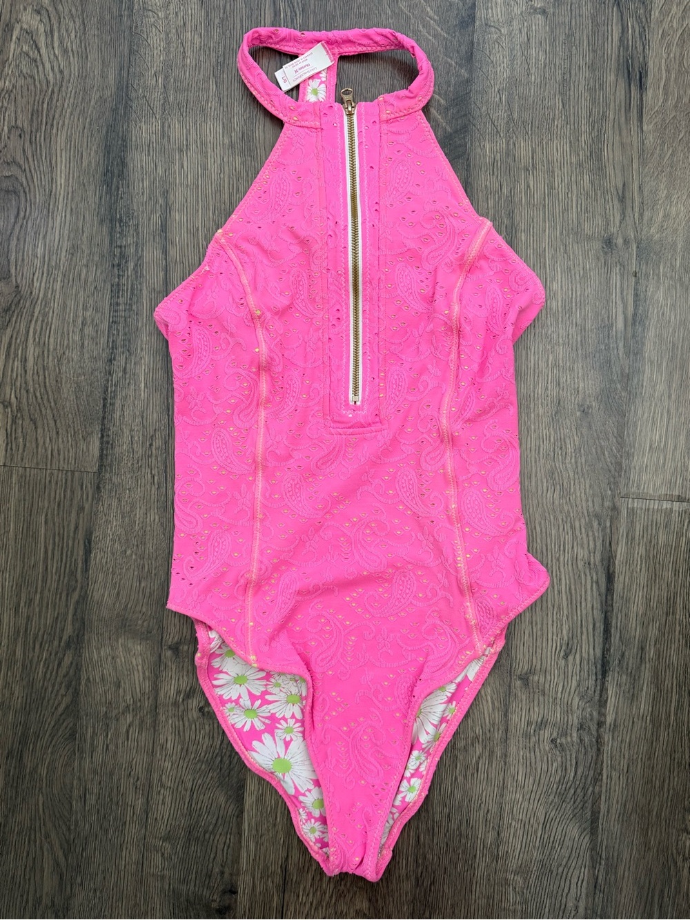 Love Shack Fancy X Hurley Pink Paisley Eyelet One Piece Swimsuit Size Large